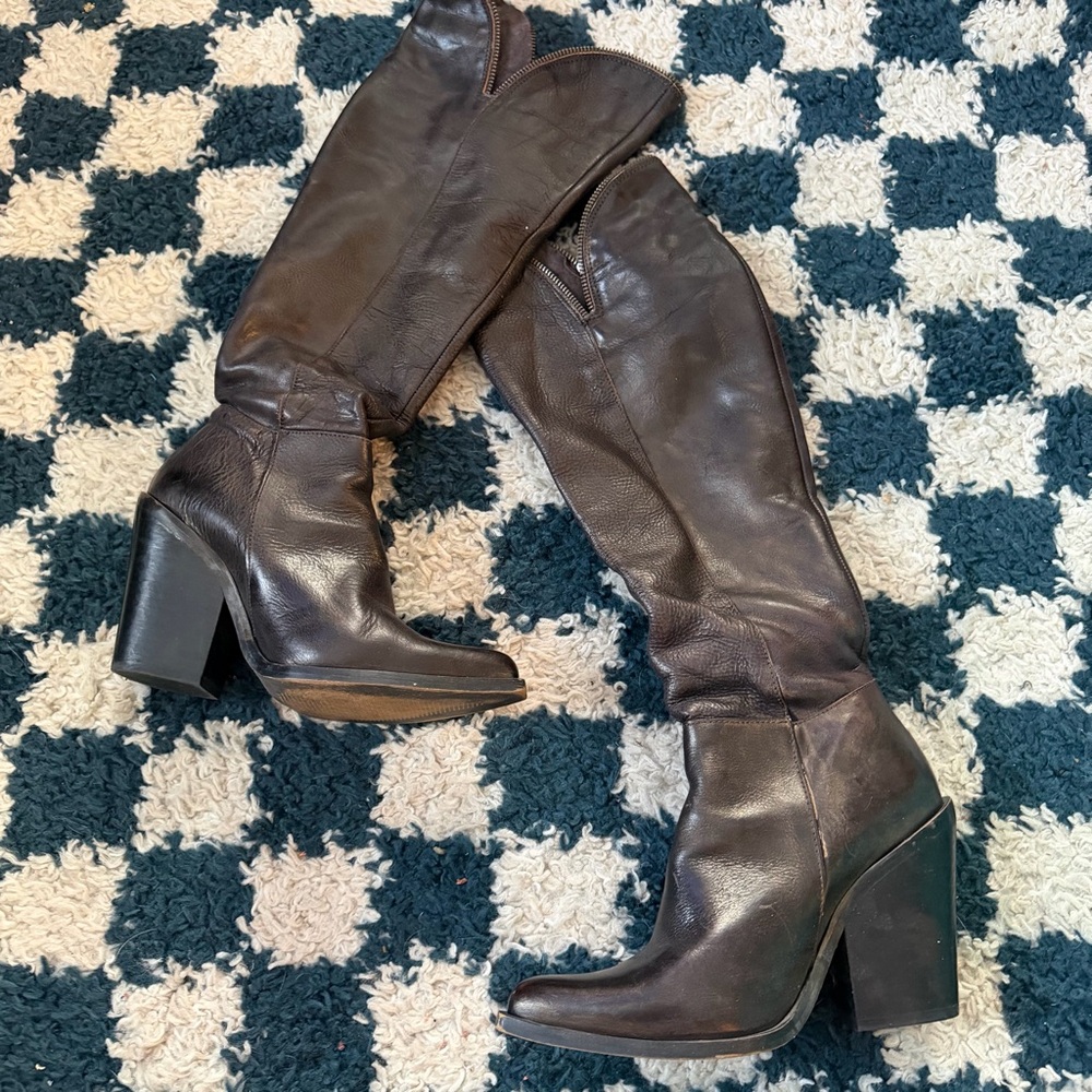 Jeffrey Campbell brown heeled over the knee Boots